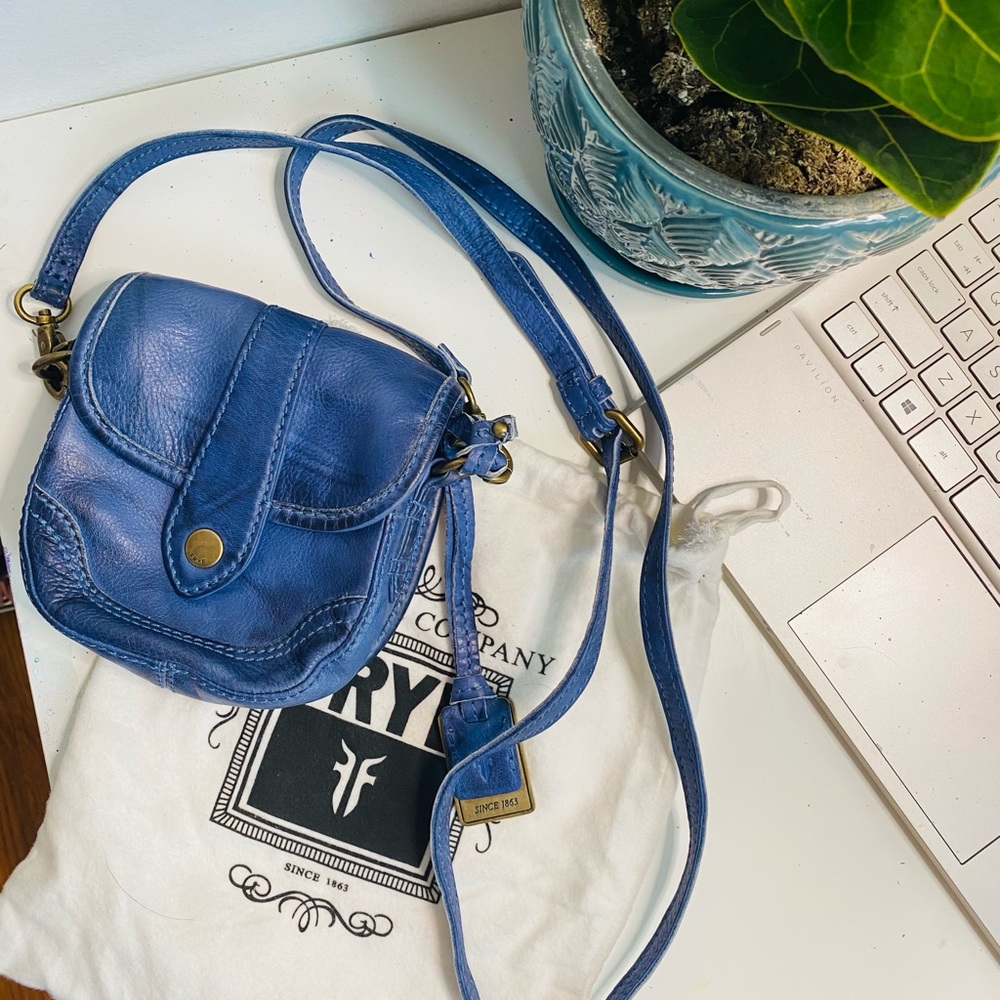 Frye Campus Mini Crossbody Bag Medium Blue Leather Used Maybe Once.